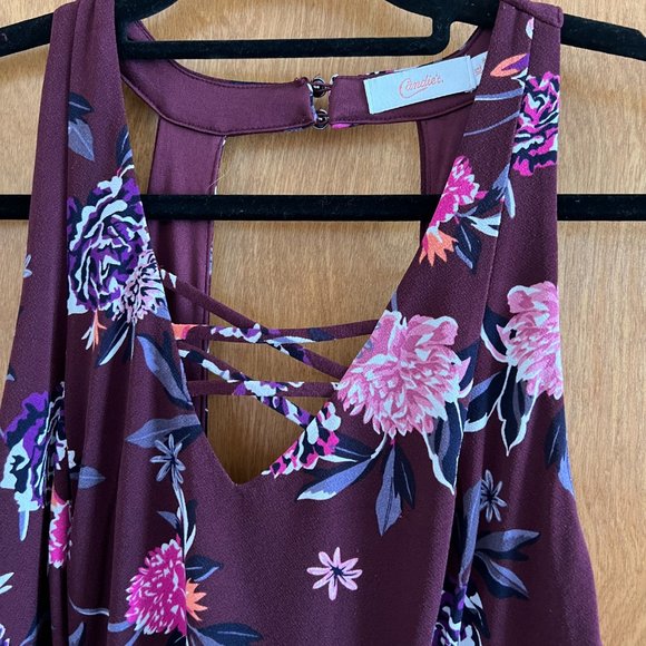 Juniors Dress XL Midi Calf Length Floral Wine Pink Burgundy Boho Summer Halter - Picture 5 of 9